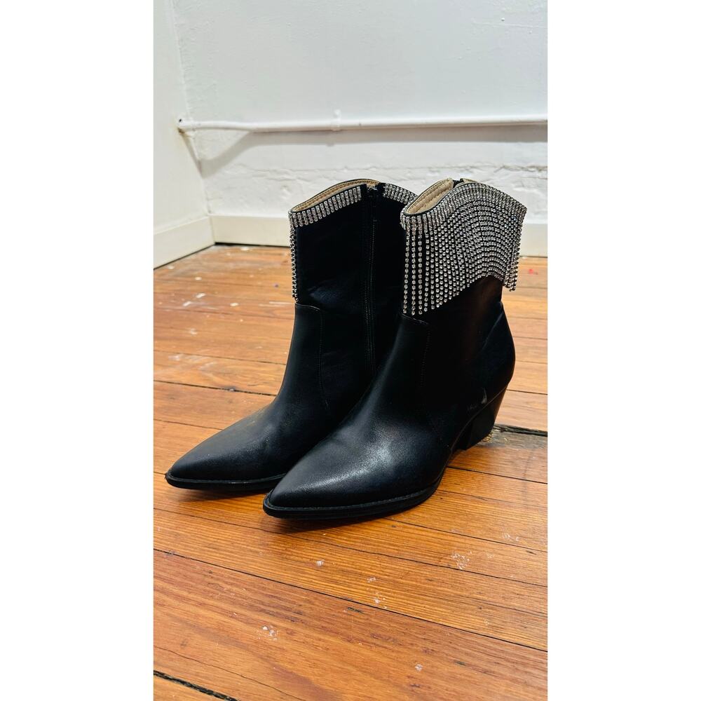 OASIS SOCIETY Black Silver Nash Rhinestone Fringe Ankle Western Diva Boots sz 10 - Picture 6 of 12